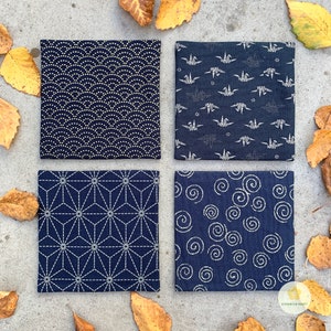 4.7"x4.7" Linen Coasters (Set of 4) - Japanese Style, Indigo Blue style, Japanese blue, Japanese pattern, Large size