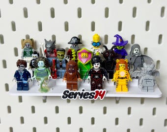 Display shelf for 17 Lego minifigures minifigs on Ikea Skadis pegboard