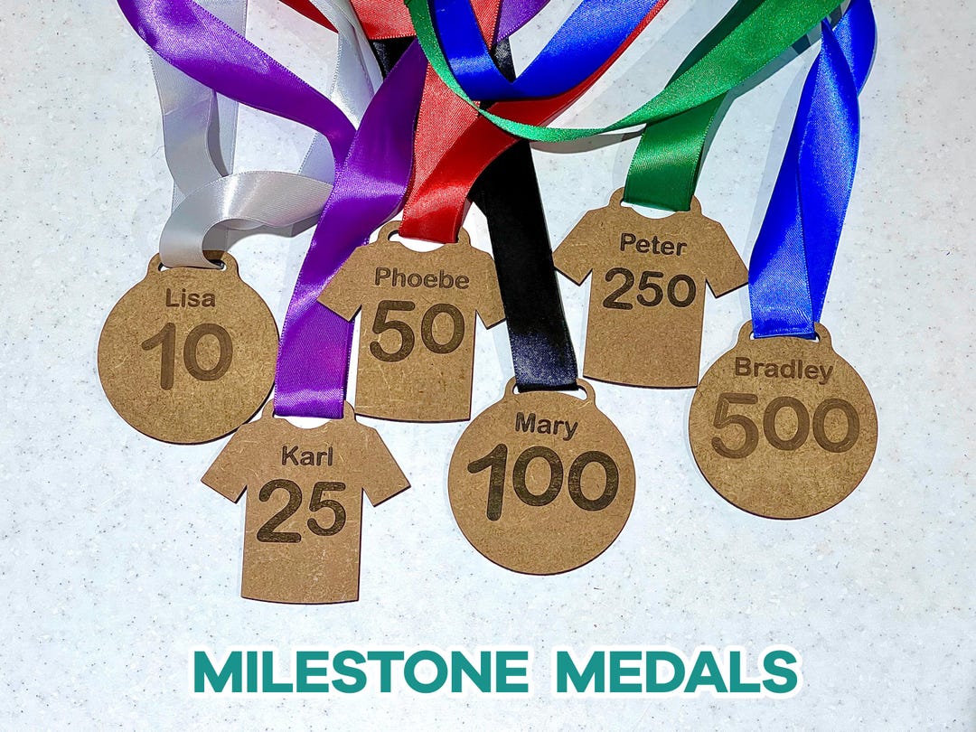 Wooden Park Run Milestone Medal With Colour Coded Ribbon