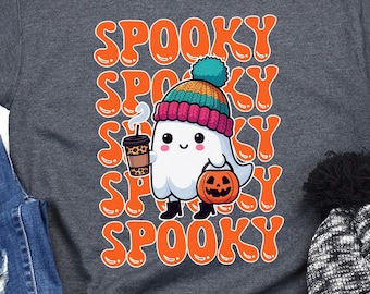 Sweatshirt Spooky Coffee Ghost, Halloween-trui, pompoenseizoen