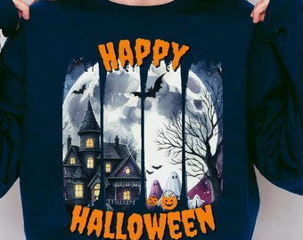 Haunted House Halloween Sweatshirt, Spooky Ghost Crewneck
