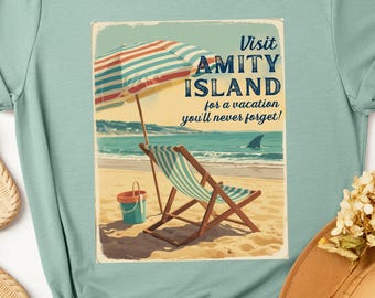 Jaws Amity Island Lustiges T-Shirt, 1975 Weißer Hai Film-inspiriertes Shirt, Horror-Fan Geschenk, sarkastisches Grafik-T-Shirt, Retro Unisex-Oberteil
