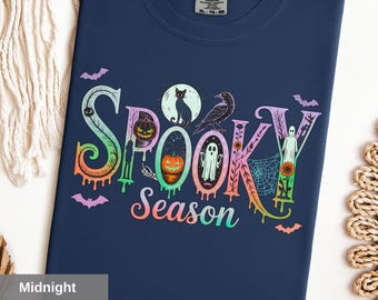 Retro Gothic Halloween T-Shirt: Spooky Ghosts & Pumpkins Graphic Tee