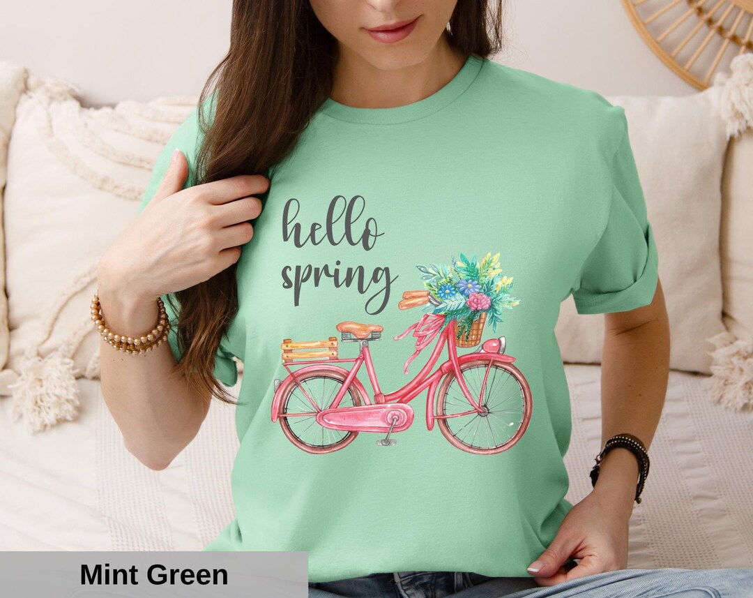 Floral Bicycle Graphic Tee: Hello Spring T-shirt - Etsy