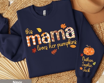 Moletom personalizado da mamãe abóbora: camiseta de outono com nomes de crianças