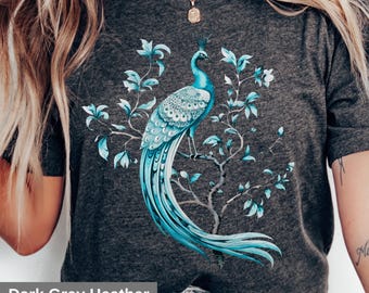 Elegant Peacock T-Shirt: Floral Bird Art, Nature Lover Tee