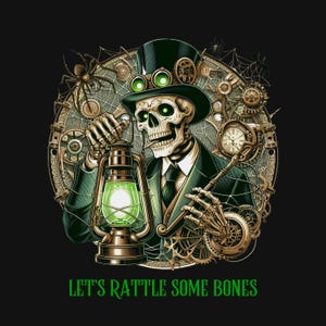 Halloween Skeleton T-shirt, Steampunk Shirt, Victorian Steampunk, Spooky Design Tee, Spooky T-shirt, Steampunk Graphic, Halloween Party Top