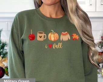 Felpa con emoji autunnale: maglione con grafica autunnale a forma di zucca e caffè