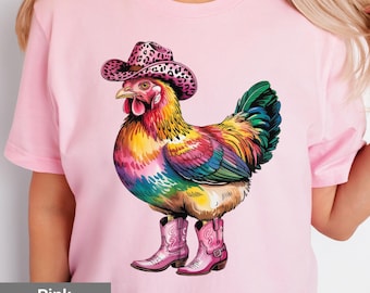 Lustiges Huhn T-Shirt: Cowgirl Grafik Tee, Geschenk im Landhausstil