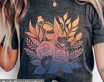 Gradient Floral T-Shirt: Boho Botanical Ombre Tee