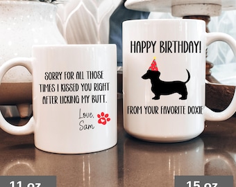 Grappige verjaardagsmok teckel: gepersonaliseerd Doxie-cadeau
