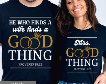 T-shirts christelijk stel, Spreuken 18:22 Bijpassende trouwshirts