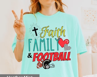 Faith Family Football T-Shirt: Christian Graphic Tee, Sports Parent Gift