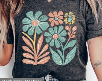 T-shirt floreale retrò: maglietta grafica con fiori selvatici boho
