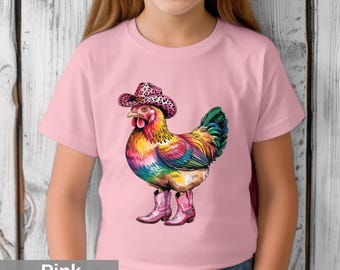 Kinder Cowgirl Huhn T-Shirt: Lustiges Bauernhof Tier Grafik-T-Shirt