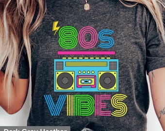 80s Vibes T-shirt: Retro Boombox Neon Graphic Tee - Etsy