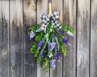 Lavender Swag | Spring Wreath | Front Door Spring Swag | Summer Wreath | Artificial Flower Easter Wreath | Farmhouse Kitchen Wall Art