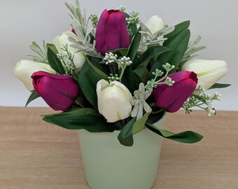 Tulip Artificial Floral Arrangement | Pink Purple Ivory |Spring Floral Decor |Farmhouse Table Centerpiece| Easter Home Decoration|