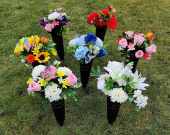 Artificial Grave Flower Vase Spike | Memorial Roses | Tribute Flowers | Cemetery Flower Spike with In Loving memory