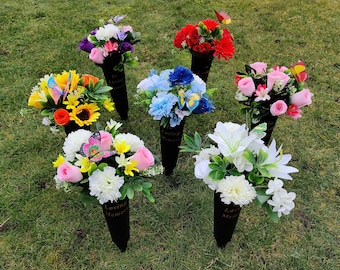 Artificial Grave Flower Vase Spike | Memorial Roses | Tribute Flowers | Cemetery Flower Spike with In Loving memory