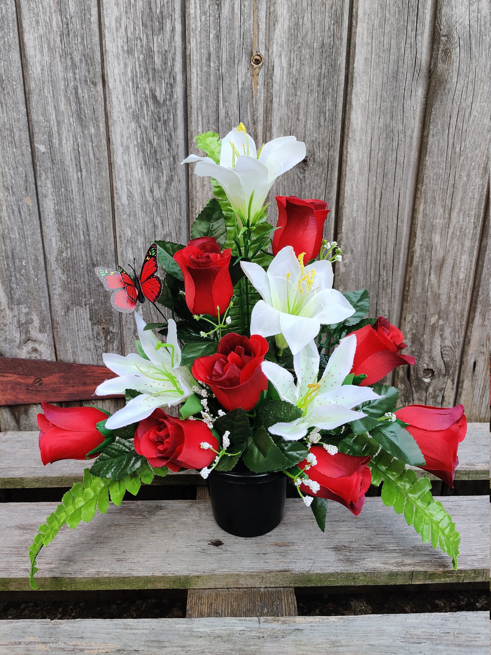 Artificial Grave Flower Pot Flat Back Memorial Roses Etsy UK