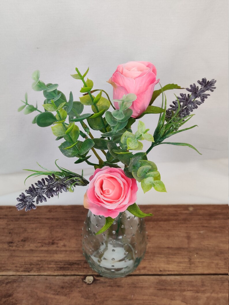 Small Glass Vase Artificial Flower Arrangement Mothers Day Etsy UK