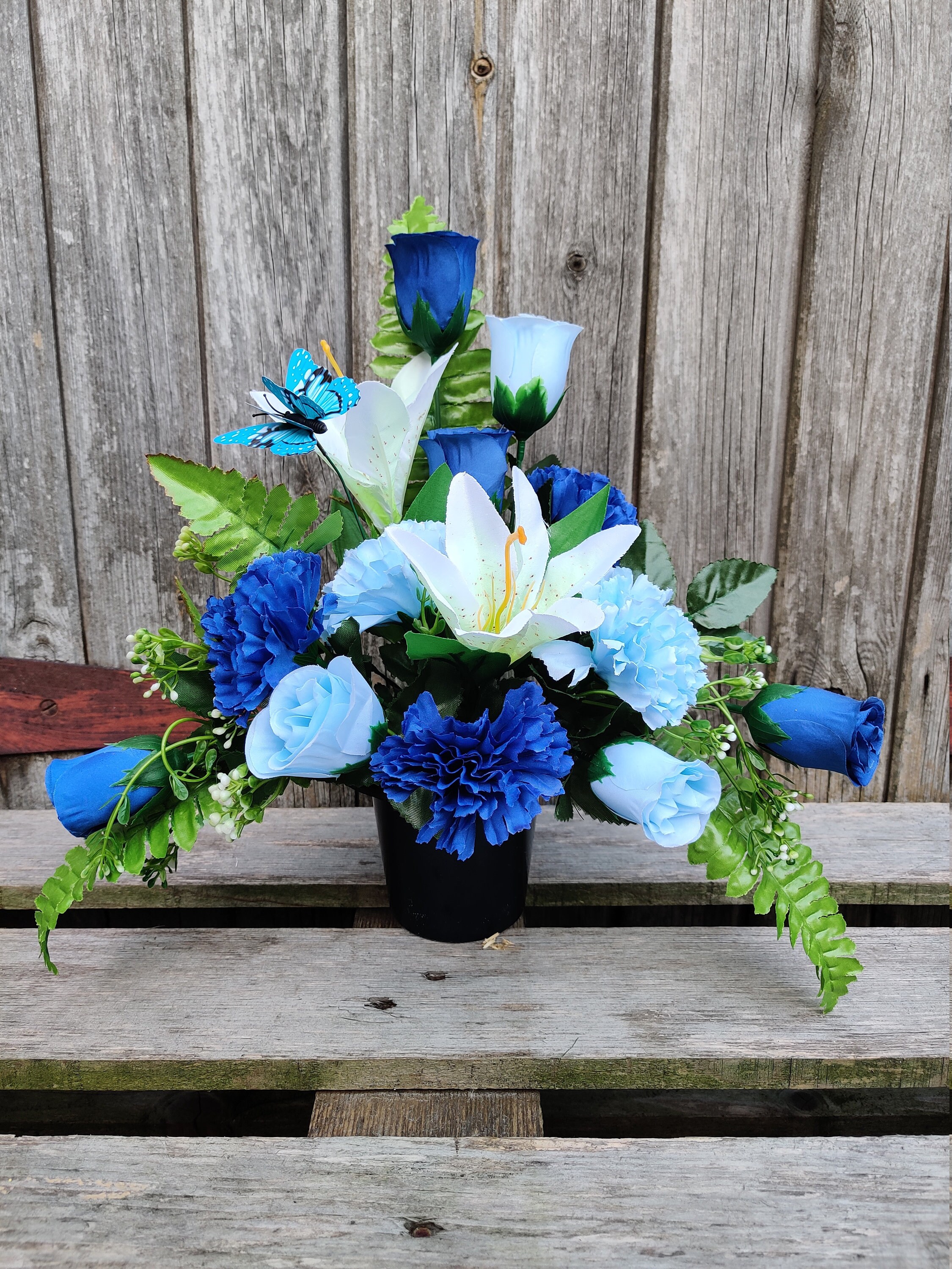 Artificial Grave Flower Pot Flat Back Memorial Roses Etsy UK