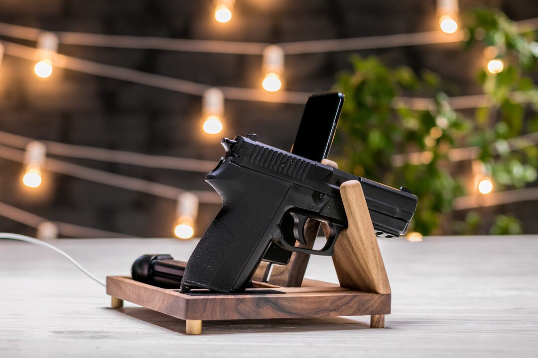 Gun Valet Men Edc Valet Gun Edc Stand for Gun Valet Wood Pistol Valet Tray Nightstand Valet