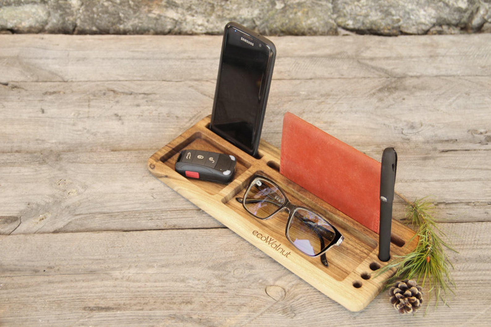 Wooden organizer Wooden docking station Desk organizer Etsy