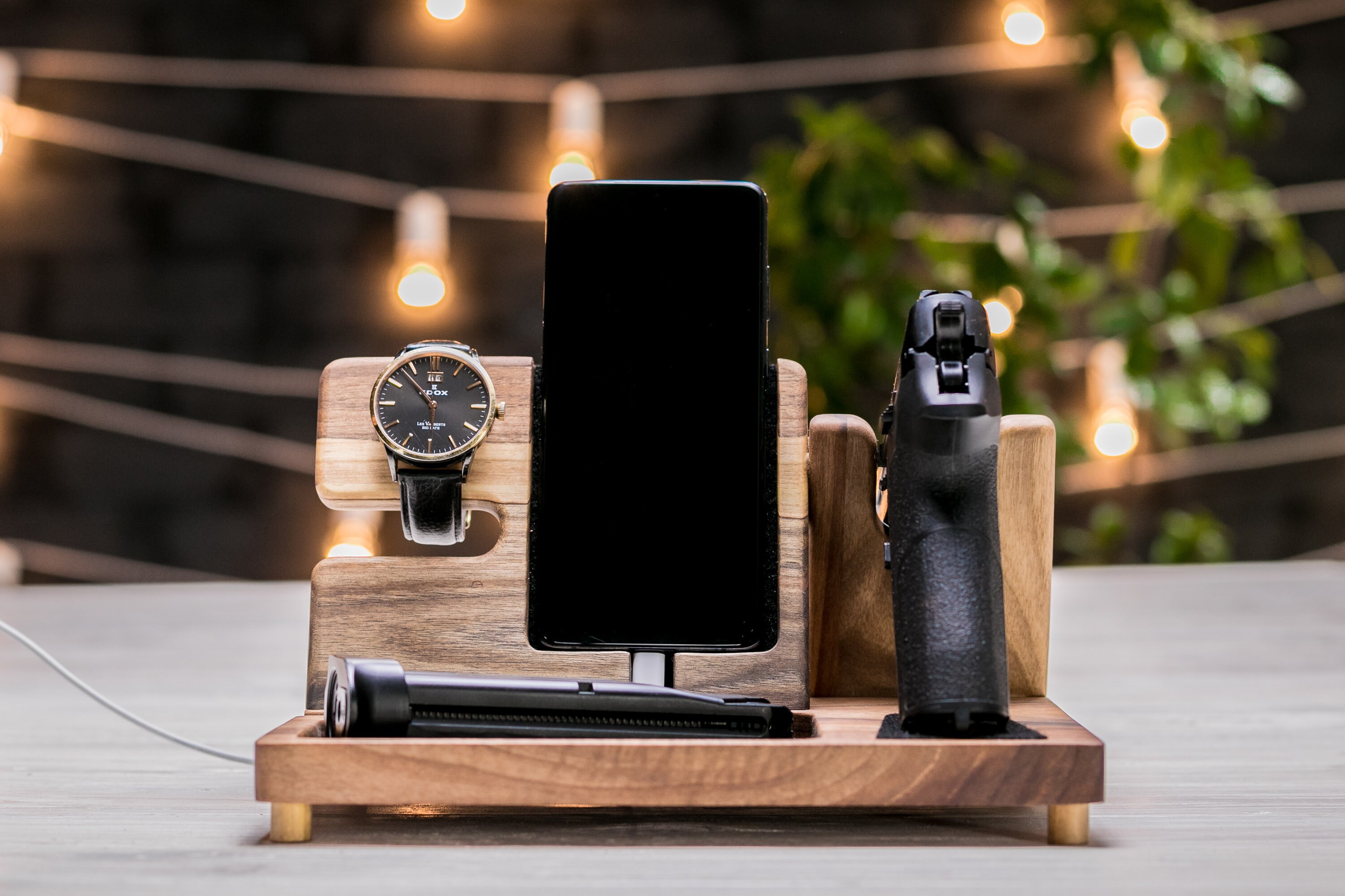 Nightstand Gun Valet Wood Army Fathers Day Gift For Dad EDC Gun Tray