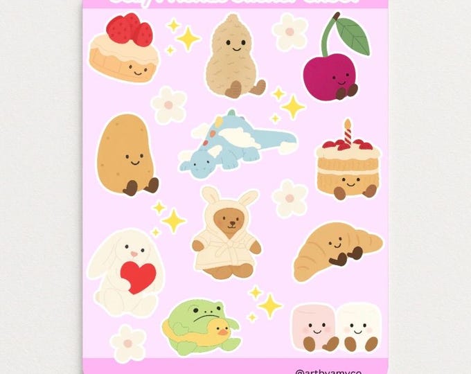 Jelly Friends Sticker Sheet | Cute Food and Animal Stickers | Planner & Journal Stickers | Scrapbook Penpal supplies