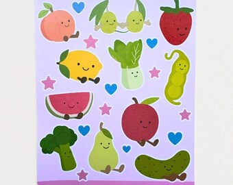 Jelly Fruit and veggies Sticker Sheet | Jellycat Inspired Stickers | Planner & Journal Stickers | Scrapbook Penpal supplies