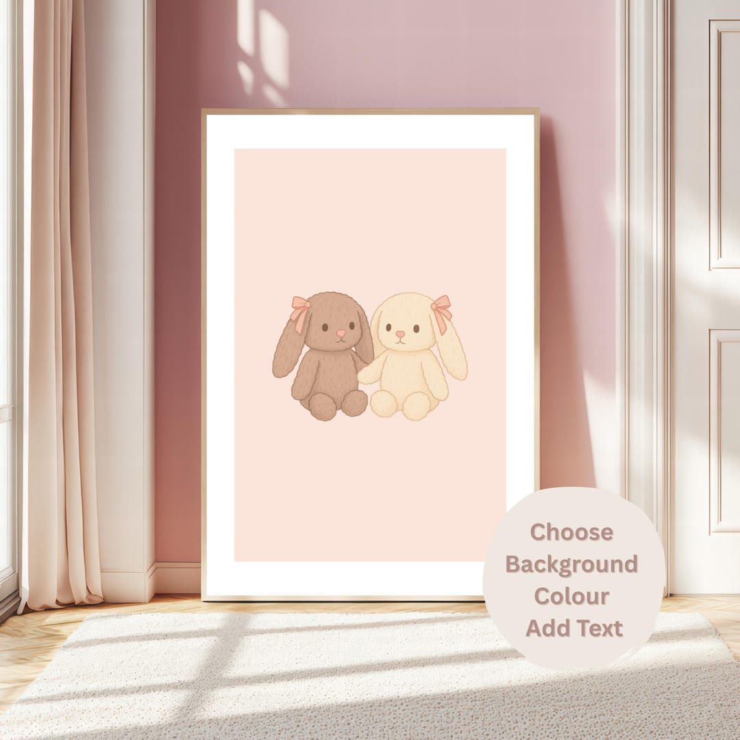 Plush Friends Bunny Duo Art Print | Coquette Bedroom Decor | Sweet ...
