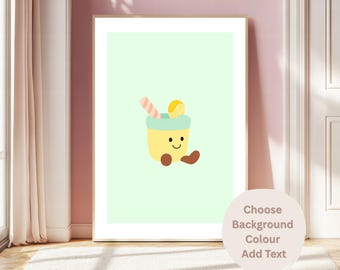 Jellycat Lemonade Art Print – Kawaii Summer Wall Decor, Custom Name Option (A4)