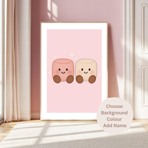 Plush Friends Marshmallow Art Print | Coquette Nursery Decor | Girls Bedroom Wall Art | Birthday Gift