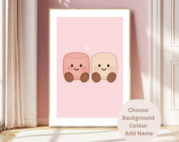 Plush Friends Marshmallow Art Print | Coquette Nursery Decor | Girls Bedroom Wall Art | Birthday Gift