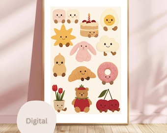 Cyfrowy wydruk kolażu „Pluszowi Przyjaciele” | Urocza pluszowa dekoracja ścienna | Dekoracja do pokoju zabaw | Prezent na baby shower | Grafika do pokoju dziecięcego | Plakat do sypialni