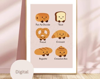 Jellycat Inspired Bread Digital Print | Cute Bakery Wall Art | A4 Toast & Croissant Printable | Kawaii Kitchen Decor | Digital Download