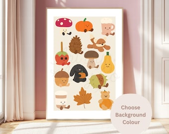 Autumn Jellycat Inspired Art Print – Cute Fall Characters Wall Decor | Nursery Print | Woodland Animal Decor | Cosy Seasonal Gift