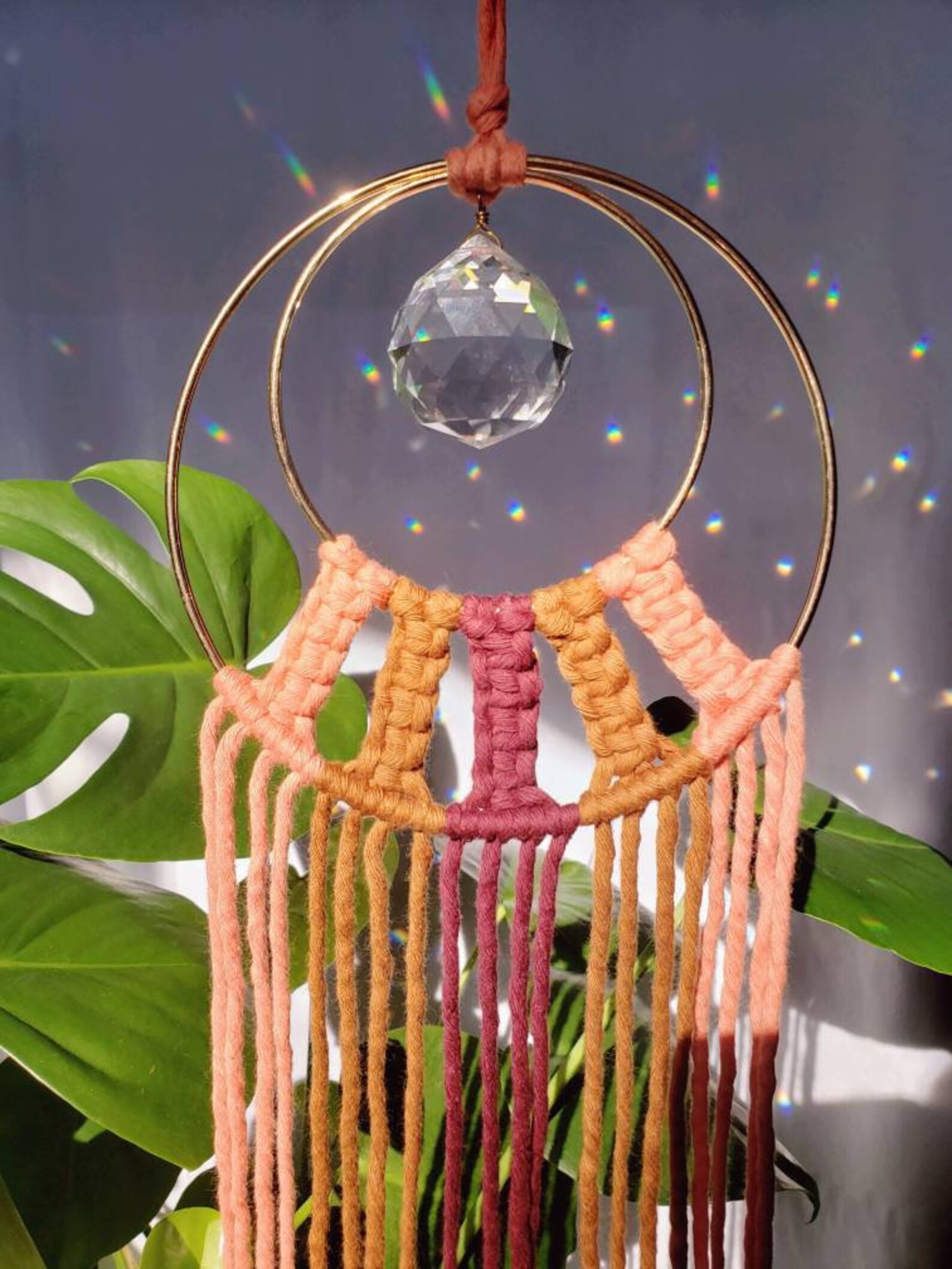 Macrame Suncatcher / MultiColored Bohemian Window Crystal / Etsy