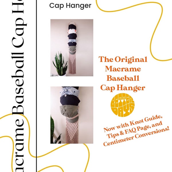 Macrame Baseball Cap Hanger PDF-patroon met knoopgids / zelfstudie voor hangende hoedenrekken