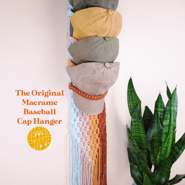 Macrame Baseball Cap Hanger - Made-to-Order Multi-Colored Hanging Hat Rack