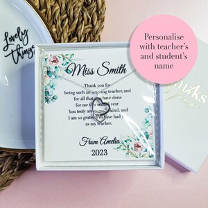 Thank you teacher gift | End of term gift from a student| Luxury jewellery gift for a teacher | Unique poem keepsake gift for a teacher