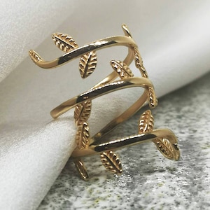 Letterbox Gifts, 18K Gold Plated Leaf Design Ring, Sterling Silver, Branch Ivy Leafs, Resizable Adjustable, UK, Women&#39;s Friendship Gift