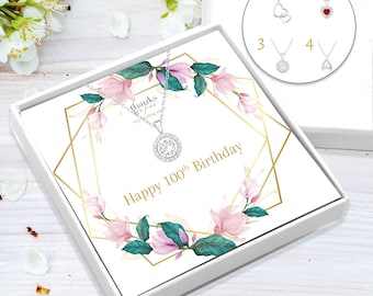 Sterling Silver Necklace | Cubic Zirconia Pendant, 100th Birthday Gift