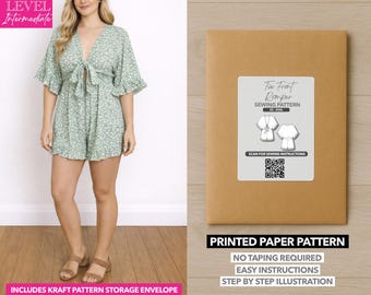 Patrón de costura estampado para mono corto con lazo frontal – Patrón de papel (XS–XXXL)