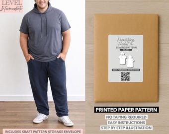 Plus Size Men Drawstring Hooded Tee Printed Sewing Pattern – Paper Pattern (2XL–6XL)