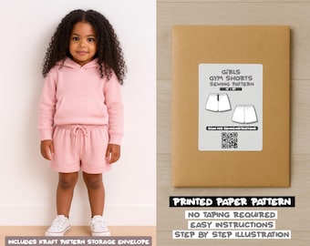 Gymshort meisjes bedrukt naaipatroon – papieren patroon (1Y–8Y)