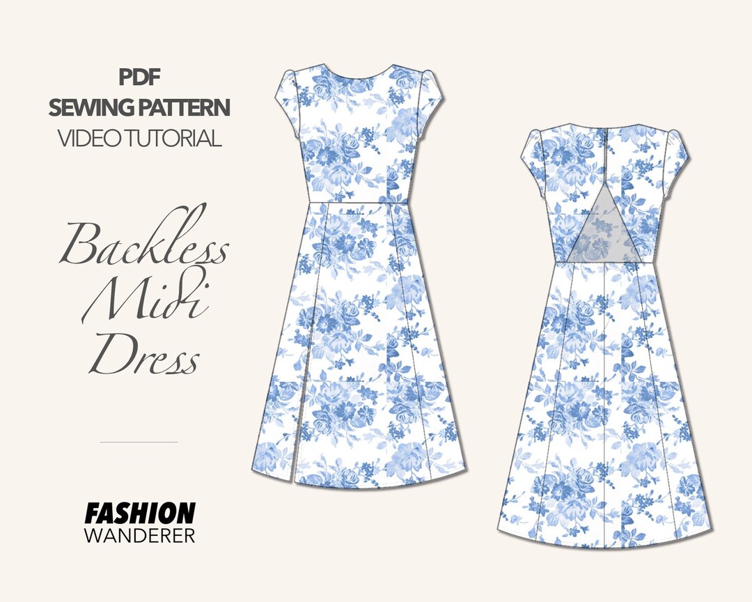 Backless Midi Dress Sewing Pattern Midi Dress PDF Pattern Open Back