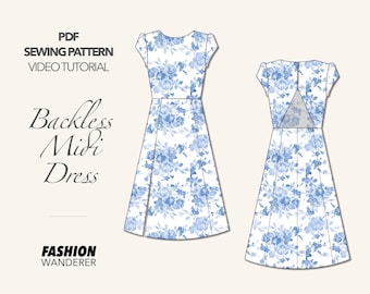 Backless Midi Dress Sewing Pattern Midi Dress PDF Pattern Open Back Dress Sewing Pattern Reformation Dress Sewing Pattern Women